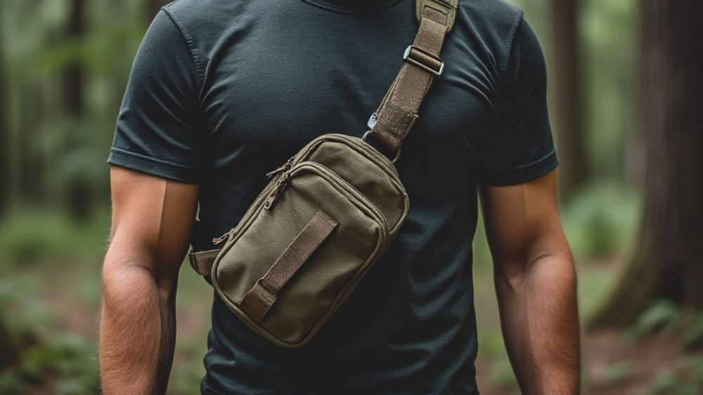 A man wearing an EDC sling bag