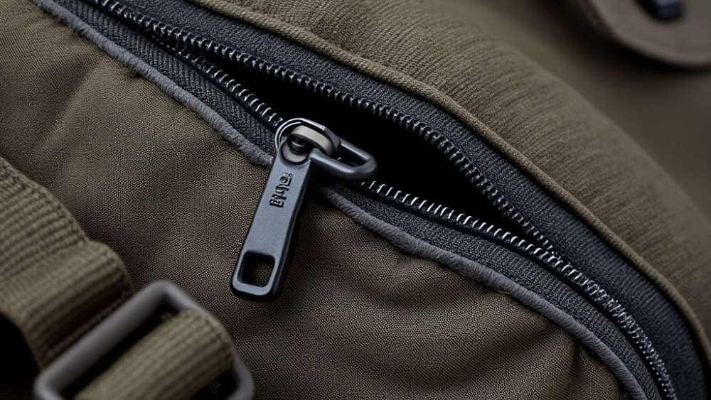 Closeup of the zipper on a range bag