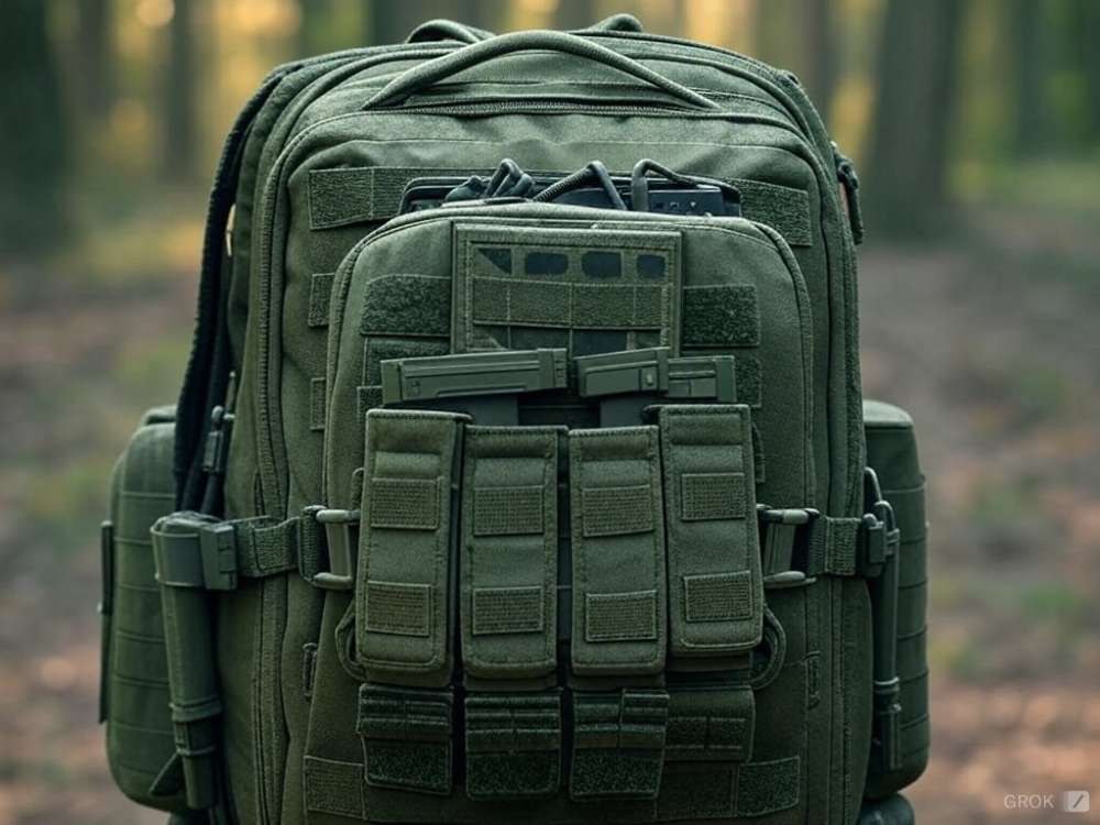 A tactical backpack with the MOLLE system