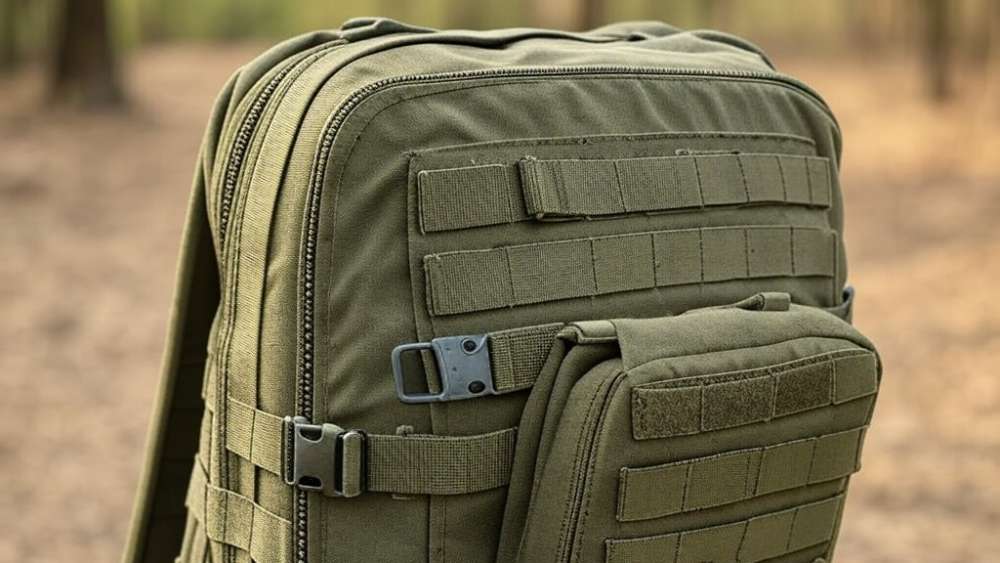 A tactical backpack with the MOLLE system