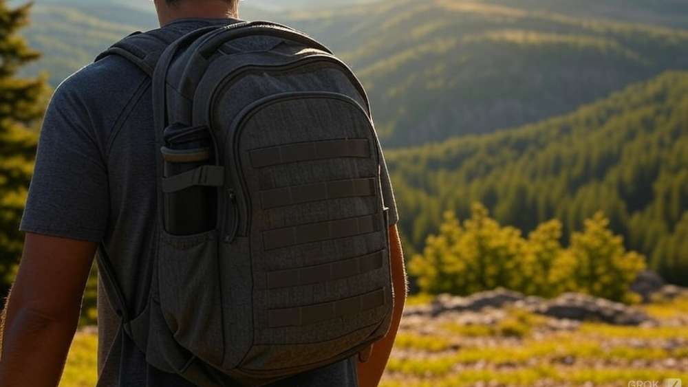 A man wearing his tactical backpack